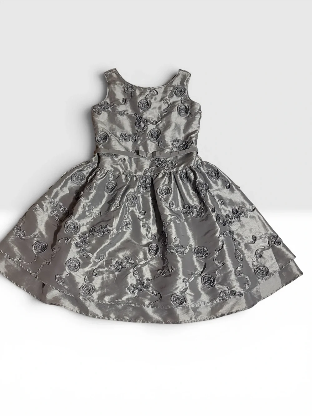 American Girl Silver Floral Embroidered Party Dress